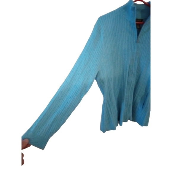 Cable Knit Full Zip Cardigan Eddie Bauer Teal Pocketed Granniecore Layering XXL - Picture 4 of 15